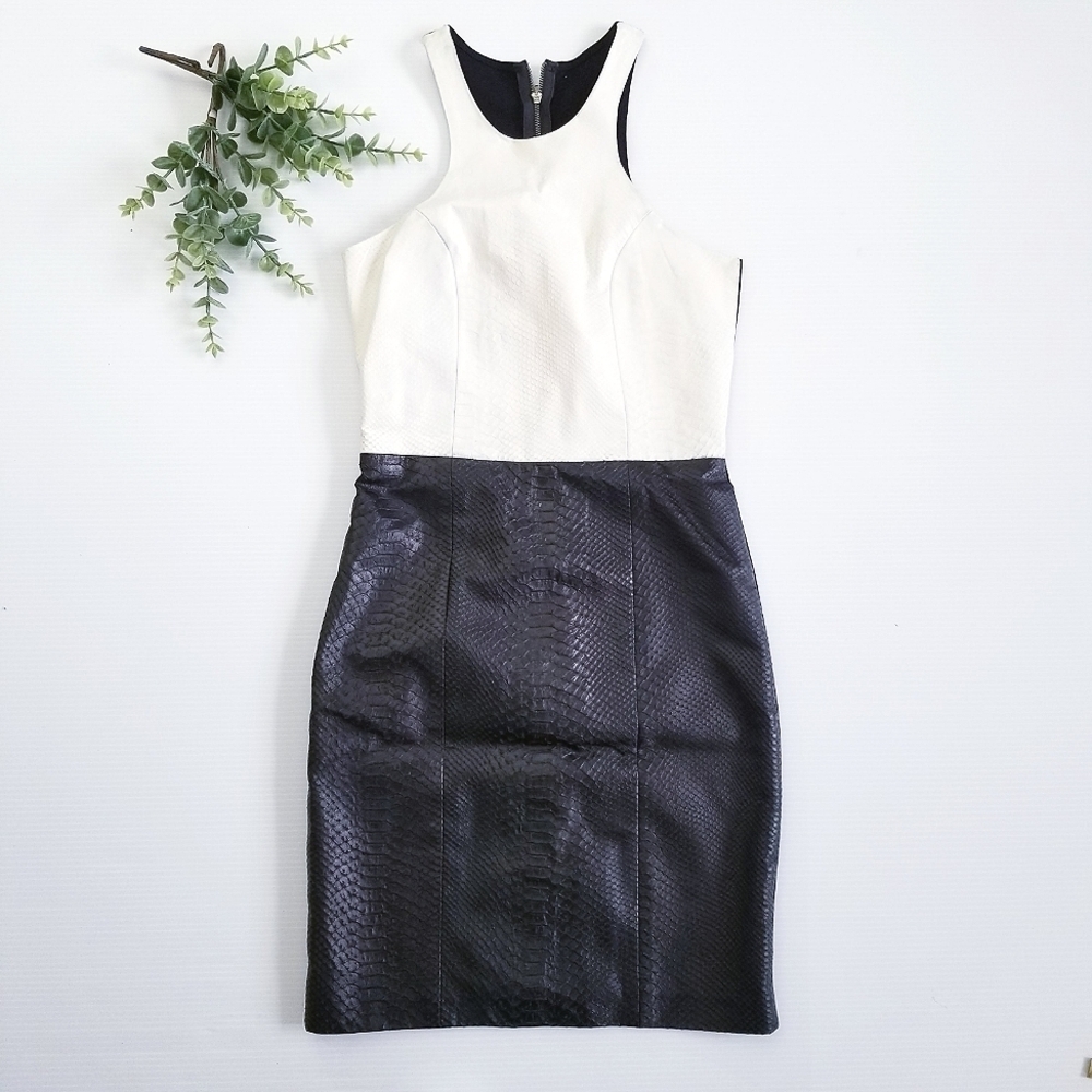 Mason X Michelle Mason Lambskin Leather Colorblock Phyton Embossed Tank dress